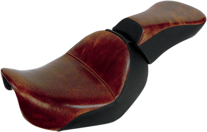 Brown Saddlemen Pillion Pad for Renegade Lariat motorcycle seat, designed for comfort and style.