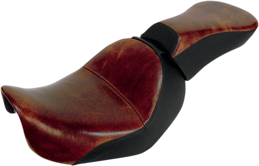 Brown Saddlemen Pillion Pad for Renegade Lariat motorcycle seat, designed for comfort and style.