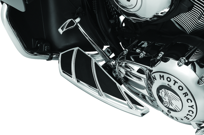 Kuryakyn Phantom Floorboards for Indian motorcycle, featuring durable aluminum and vibration dampening rubber for comfort.