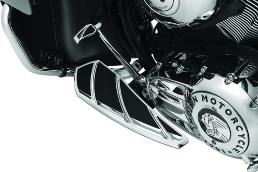 Kuryakyn Phantom Floorboards for Indian motorcycle, featuring durable aluminum and vibration dampening rubber for comfort.