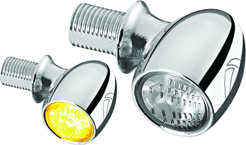Kuryakyn Kellerman Atto clear lens amber chrome motorcycle LED light showing the compact, chrome-finished LED signal light.