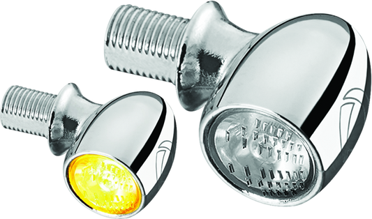 Kuryakyn Kellerman Atto clear lens amber chrome motorcycle LED light showing the compact, chrome-finished LED signal light.
