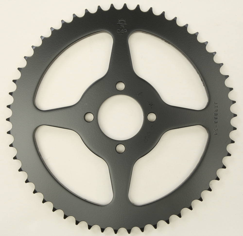 JT steel 54T rear sprocket for 428 chain, high-performance motorcycle part with durable metal construction and precise gear teeth.