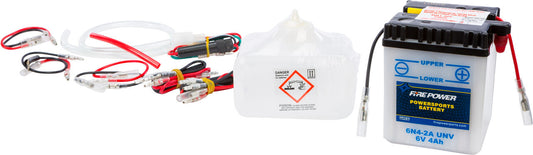 Fire Power 6V standard battery with acid pack, compact and rechargeable for motorcycle or small vehicle use.