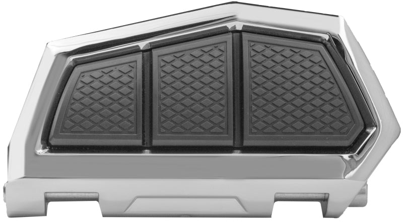 Kuryakyn Enygma passenger boards in chrome for powersports vehicles, featuring sleek design and sturdy construction.