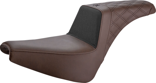 Bill's Exhausts SADDLEMEN Unknown Industries front seat with carbon fiber and black gripper lumbar, lattice stitch rear for FX 2018-2023