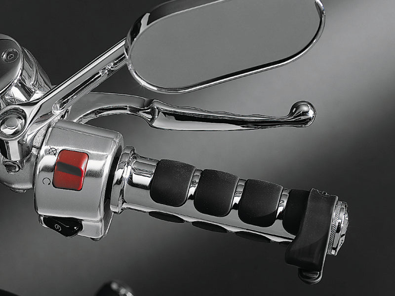 Kuryakyn Universal Standard Throttle Boss XL in black mounted on a powersports vehicle handlebar, showing its ergonomic design