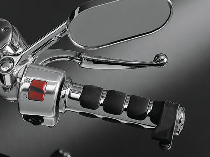 Kuryakyn Universal Standard Throttle Boss XL in black mounted on a powersports vehicle handlebar, showing its ergonomic design