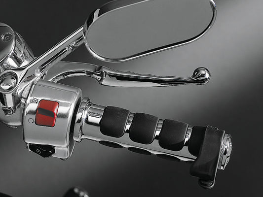 Kuryakyn Universal Standard Throttle Boss XL in black mounted on a powersports vehicle handlebar, showing its ergonomic design
