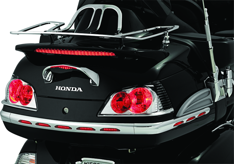Kuryakyn LED lighted trunk lid handle for Honda Gold Wing GL1800 2001-2005, mounted on motorcycle trunk lid.