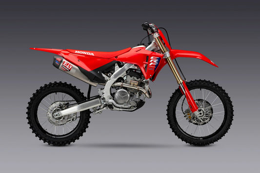YOSHIMURA RS-12 motorcycle exhaust system for Honda CRF250R/RX, high-performance upgrade with polished metal finish
