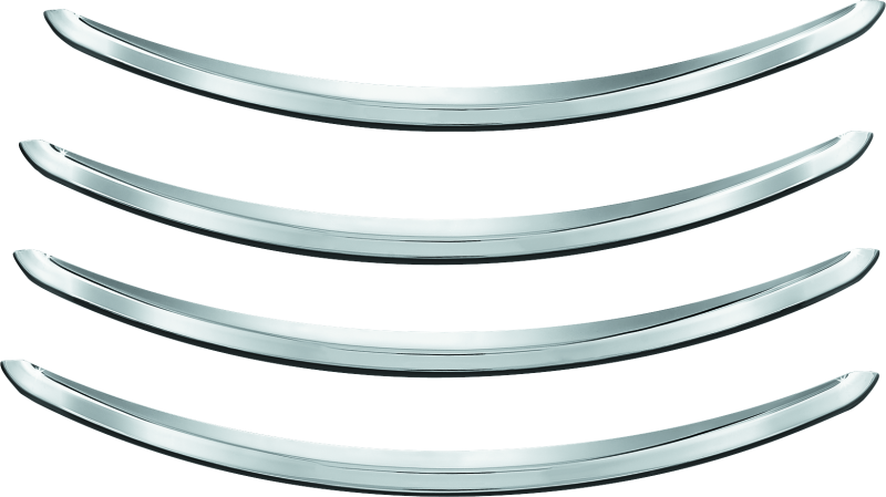Kuryakyn Rear Fender Accents in chrome for Harley Davidson FLHX and FLTR models, showcasing sleek, decorative motorcycle fender details.