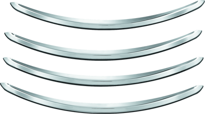 Kuryakyn Rear Fender Accents in chrome for Harley Davidson FLHX and FLTR models, showcasing sleek, decorative motorcycle fender details.