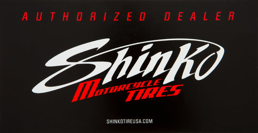 SHINKO authorized dealer window decal, 4.25 x 8.125 inches, featuring the SHINKO logo on a transparent background
