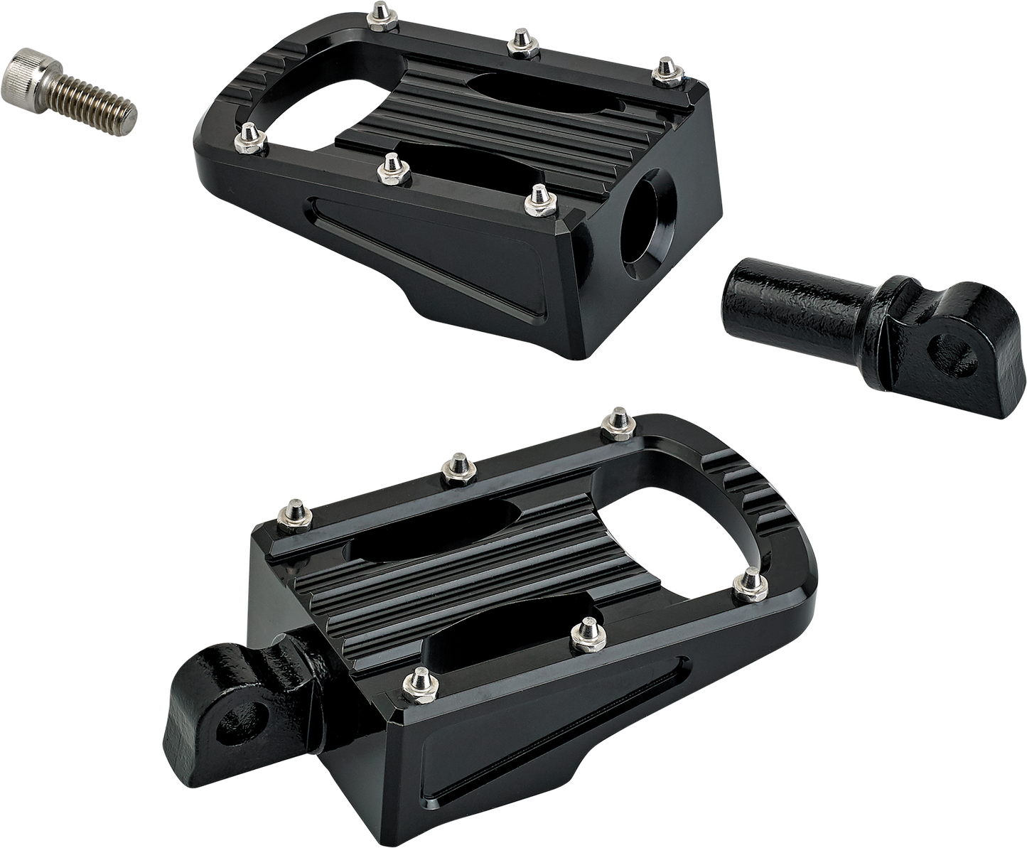Black BILTWELL Punisher Footpeg for motorcycles, featuring a classic body design with durable construction by Bill's Exhausts.
