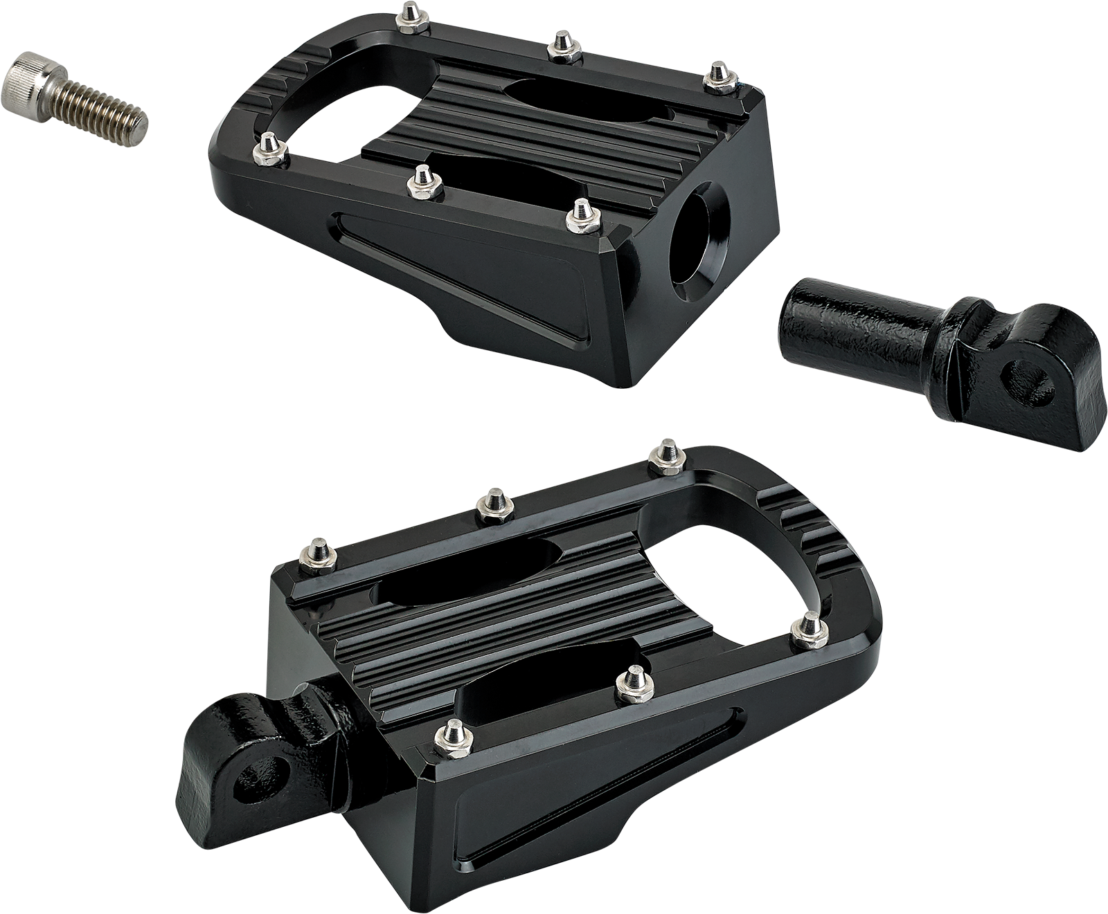 Black BILTWELL Punisher Footpeg for motorcycles, featuring a classic body design with durable construction by Bill's Exhausts.
