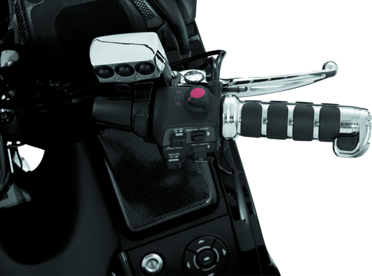 Kuryakyn ISO grips for Honda GL1800 motorcycle with chrome heated grips, featuring ergonomic design and textured surface.