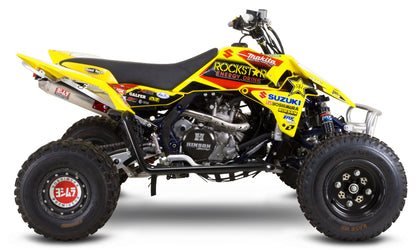 YOSHIMURA Signature RS-5 full system exhaust for UTVs, showcasing sleek stainless steel muffler and exhaust pipe.