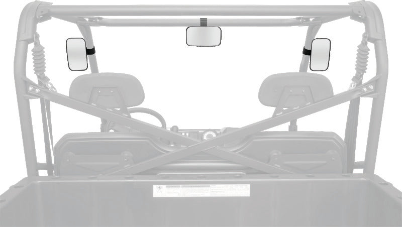 QuadBoss universal rear and side view mirror for powersports vehicles, showing the mirror's reflective surface and mounting hardware.