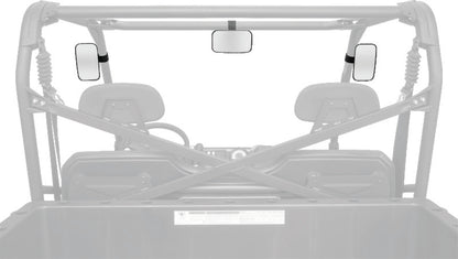 QuadBoss universal rear and side view mirror for powersports vehicles, showing the mirror's reflective surface and mounting hardware.