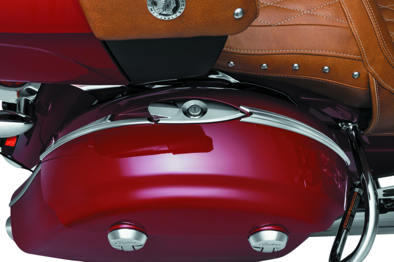 Kuryakyn chrome saddlebag top trim for Indian Chieftain, Roadmaster, Springfield motorcycles, part #5670, shiny chrome finish.