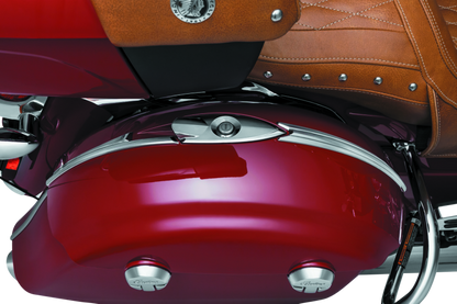 Kuryakyn chrome saddlebag top trim for Indian Chieftain, Roadmaster, Springfield motorcycles, part #5670, shiny chrome finish.