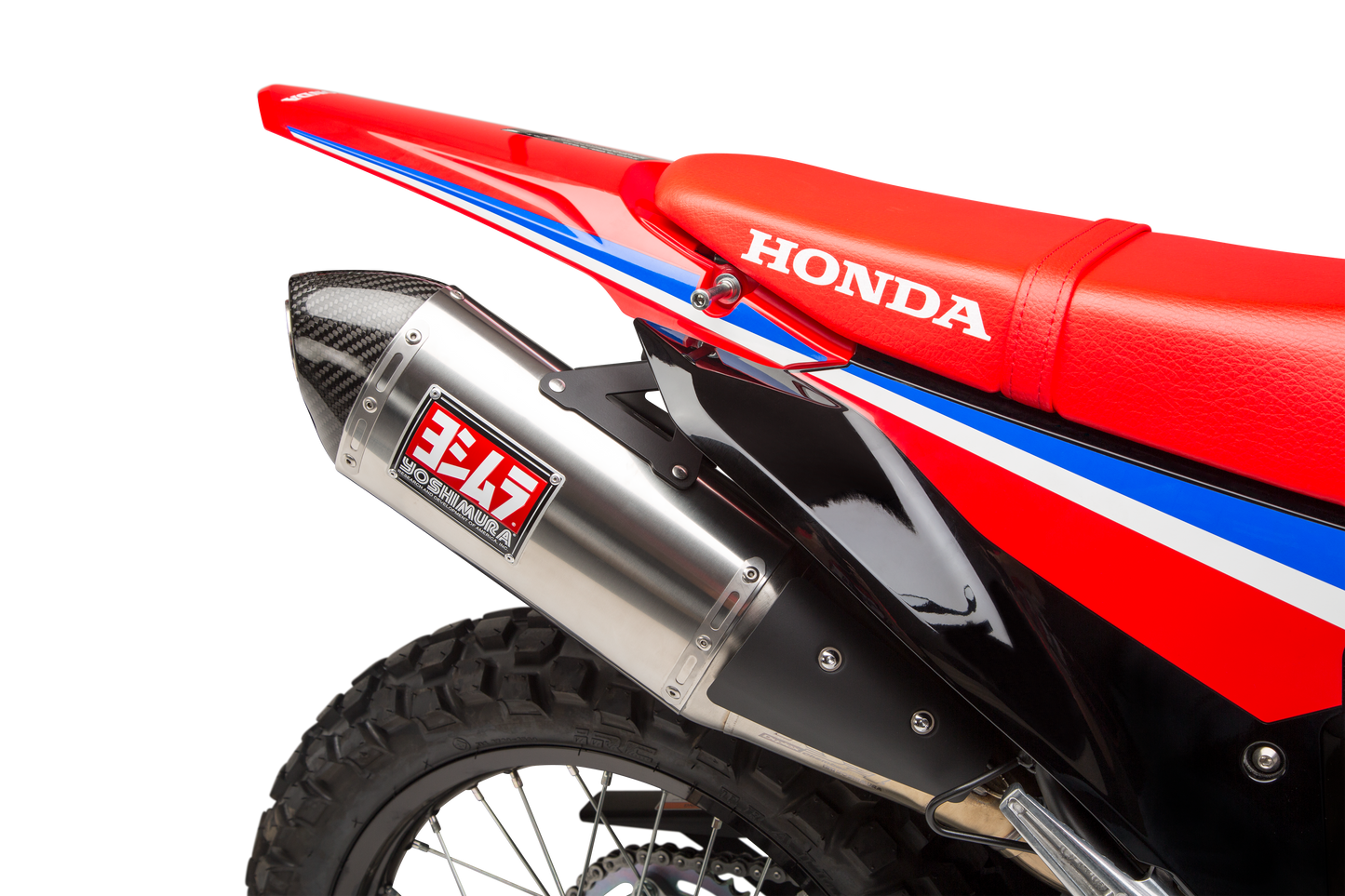 YOSHIMURA RS-4 Race Slip-On Exhaust for Honda SS/SS/CF motorcycle, showing the stainless steel and carbon fiber construction.