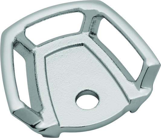 Kuryakyn chrome seat bolt tie-down anchor for Harley-Davidson cruisers and touring bikes, part 5073, shown installed on motorcycle seat