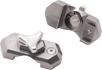 Motion Pro compression adjuster for Showa 49mm forks, part 11-0123, shown installed on motorcycle suspension.