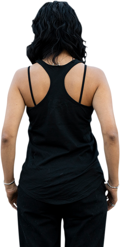 Black BILTWELL women's surf tank top in medium, featuring a casual fit and sleeveless design perfect for summer surf activities.