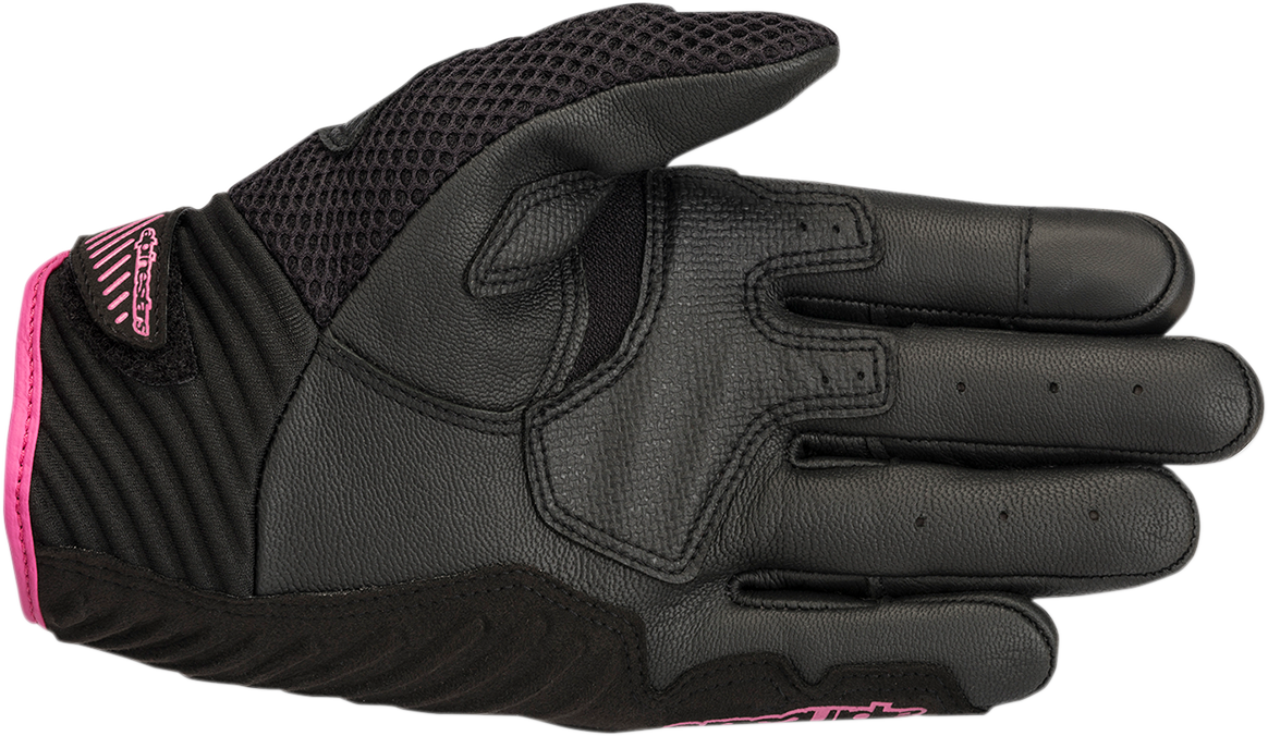 Black and fuchsia Alpinestars Women Stella SMX-1 Air V2 motorcycle gloves, small size, with protective knuckles and breathable design.