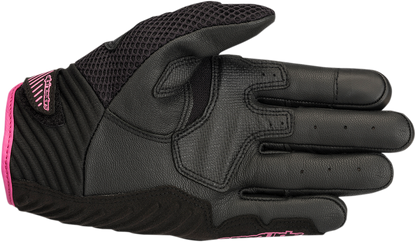 Black and fuchsia Alpinestars Women Stella SMX-1 Air V2 motorcycle gloves, small size, with protective knuckles and breathable design.