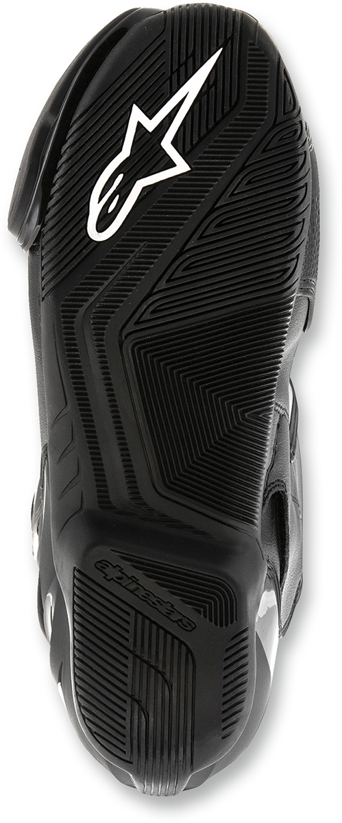 Alpinestars SMX-6 v2 Drystar motorcycle boots in black and red, US size 9, EU size 43, showing the sporty design and protective features.
