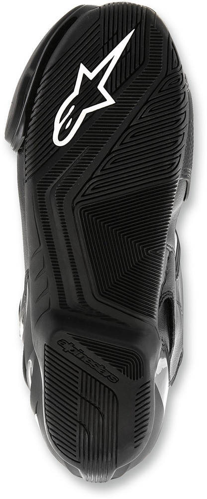 Alpinestars SMX-6 v2 Drystar motorcycle boots in black and red, US 10.5 / EU 45, showing the protective design and branding.