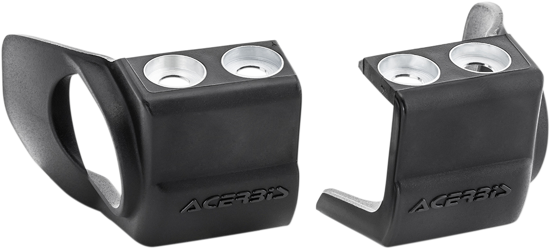 A black Acerbis shoe protector for inverted forks, designed to fit motorcycle suspension components, with a durable body and brand details.