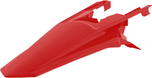 Red ACERBIS rear fender for motorcycles, featuring a sleek body design and compatible with Bill's Exhausts models.