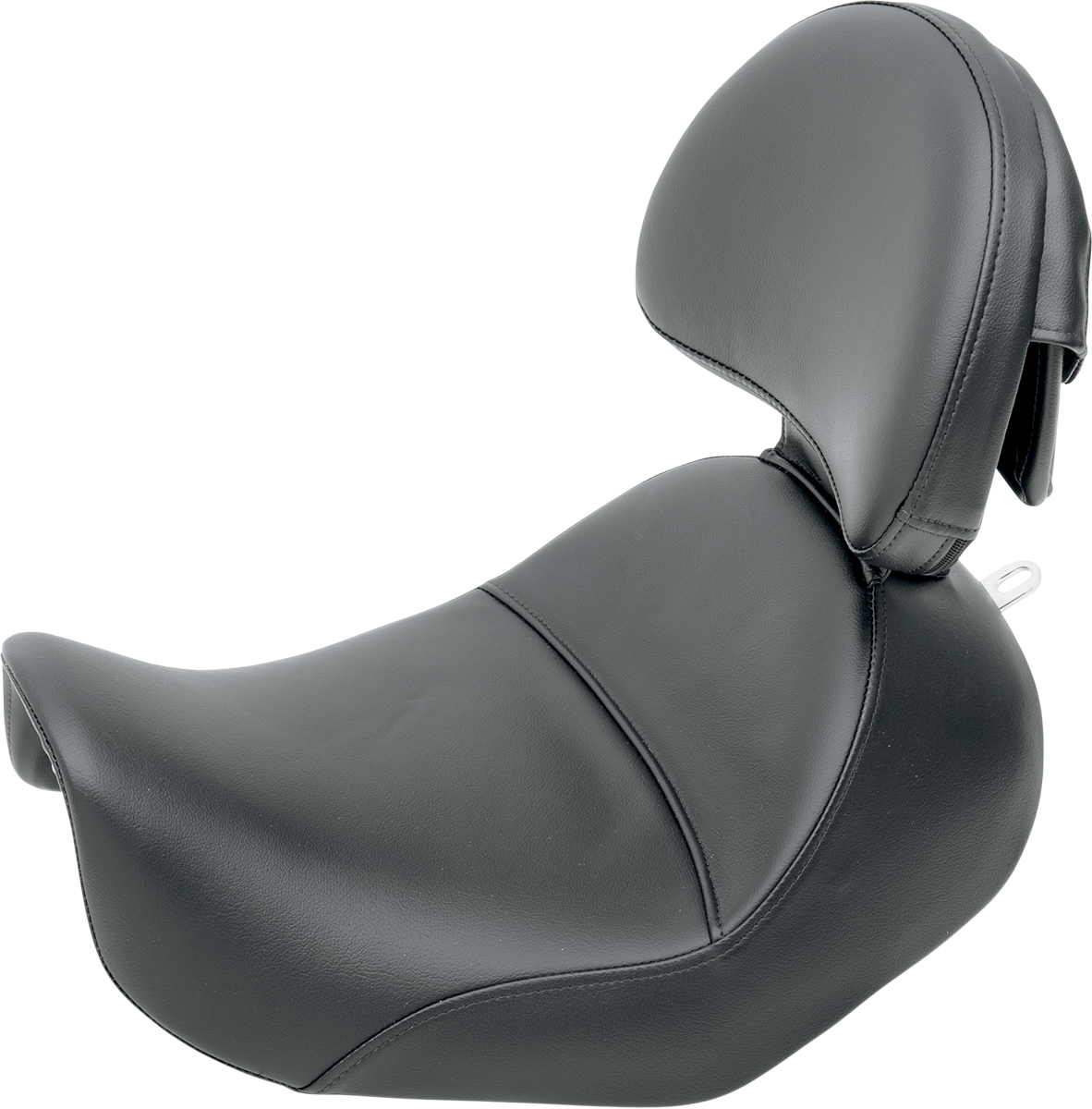 Black SADDLEMEN Heels Down Solo Seat with backrest for XL motorcycles, featuring a plain design and sturdy construction.