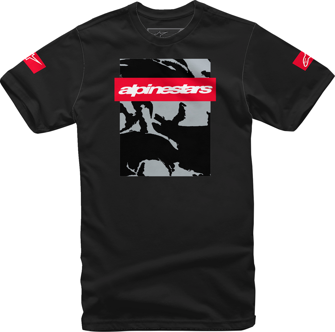 Black Alpinestars tactical T-shirt in 2XL, featuring a comfortable fit and tactical design, displayed on a plain background.