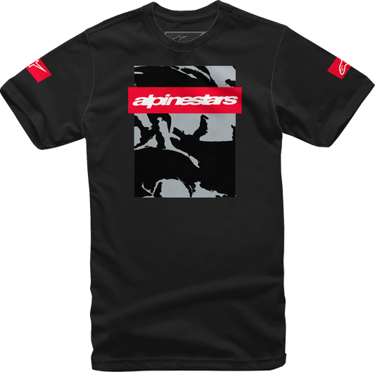 Black Alpinestars tactical T-shirt in 2XL, featuring a comfortable fit and tactical design, displayed on a plain background.