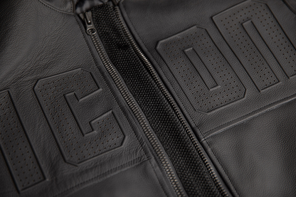 Black ICON Motorhead3™ jacket in XL by Bill's Exhausts, showing the front view with logo details and sleek design.