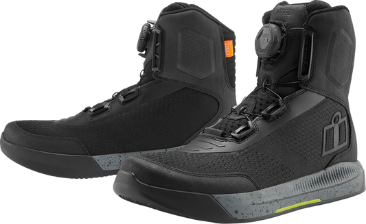 Black ICON Overlord™ Vented CE Boots by Bill's Exhausts, size 8.5, showing the vented design and durable construction.