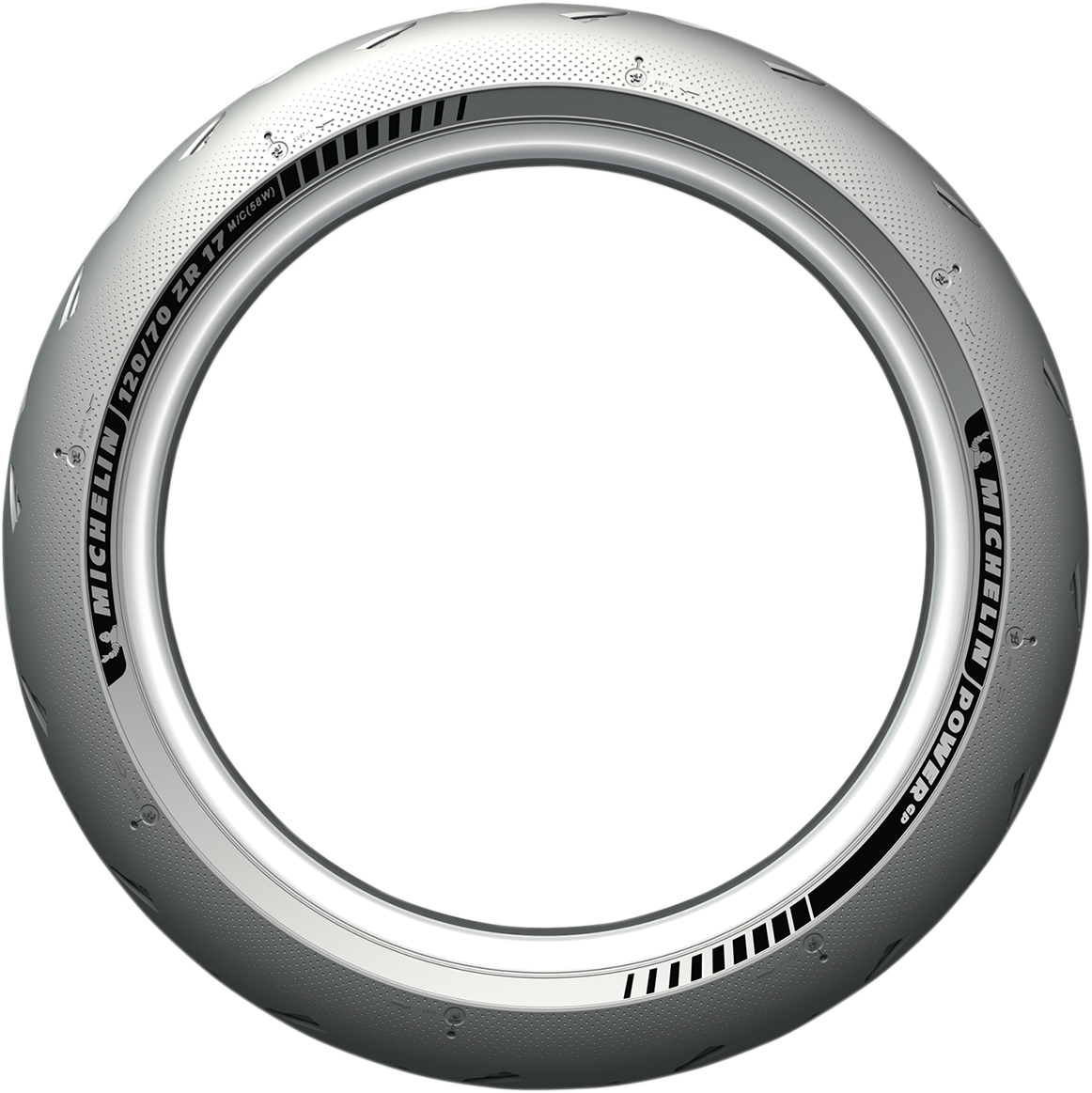 Michelin Power GP front motorcycle tire 120/70ZR17 with 58W load and speed rating, designed for high performance riding.