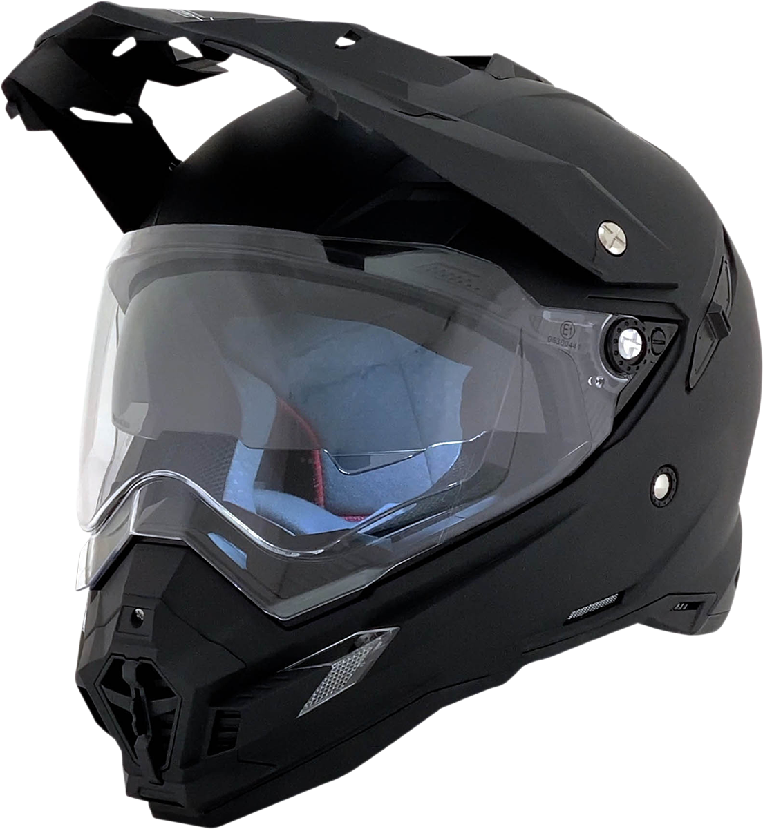 Bill's Exhausts AFX FX-41DS helmet in matte black, XS size, showing the sleek design and secure strap closure.