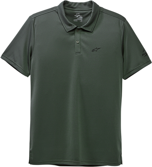 Alpinestars Scenario Performance Polo Shirt in spruce color, medium size, featuring a sleek design and breathable fabric.