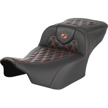 SADDLEMEN Roadsofa™ Extended Reach Seat - without Backrest - Lattice Stitch - Orange Stitch - FL/FX '23-'24 823-07-20703 - Howling Moto