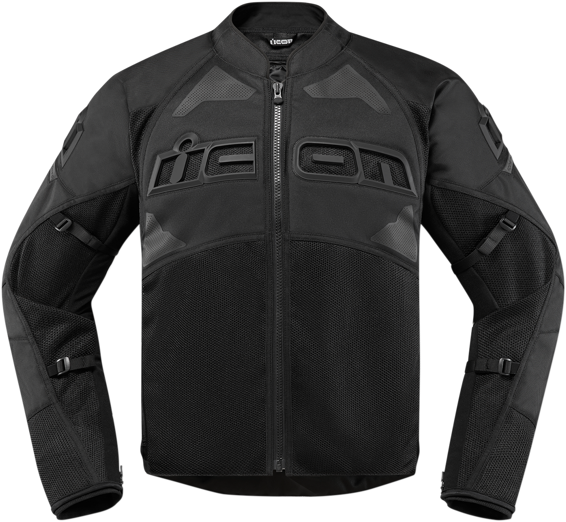 Bill's Exhausts ICON Contra2™ Stealth jacket in small, lightweight black jacket with sleek design and full zipper closure.