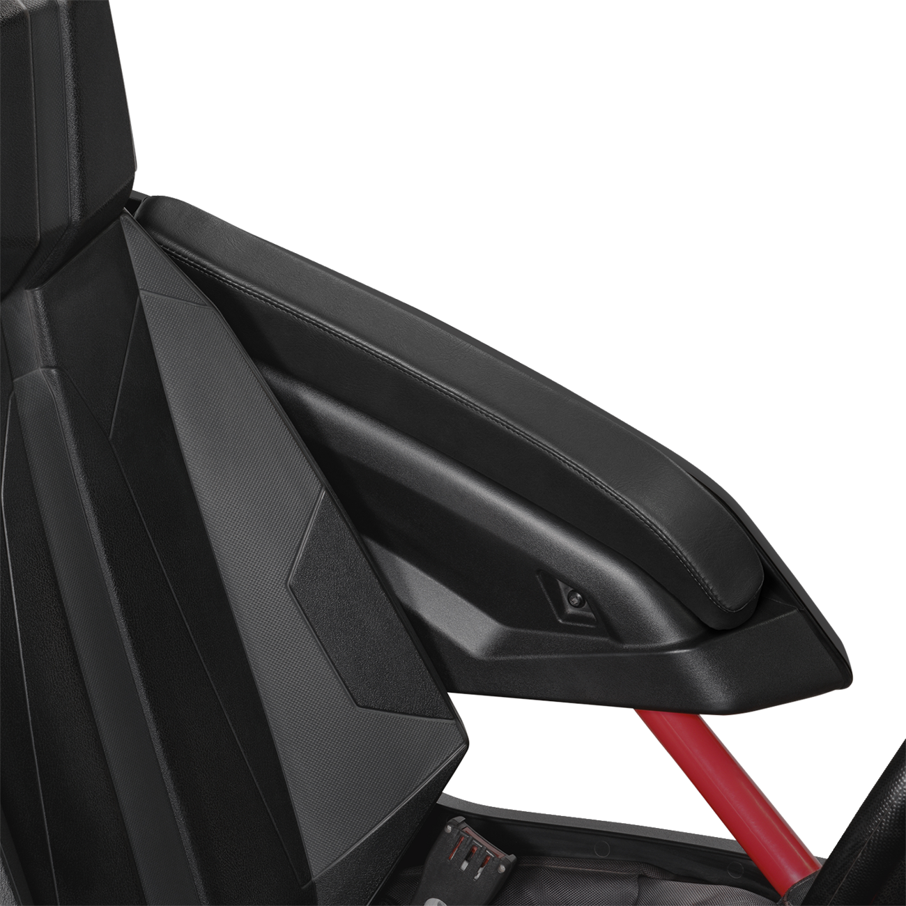 Black SHOW CHROME Kaliber armrest pads with black stitching for Slingshot 2015-2022 engine, designed by Bill's Exhausts.