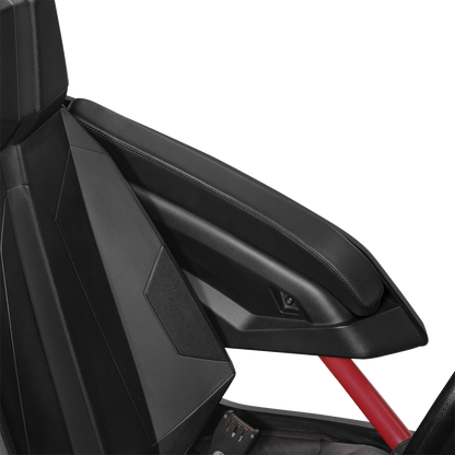 Black SHOW CHROME Kaliber armrest pads with black stitching for Slingshot 2015-2022 engine, designed by Bill's Exhausts.