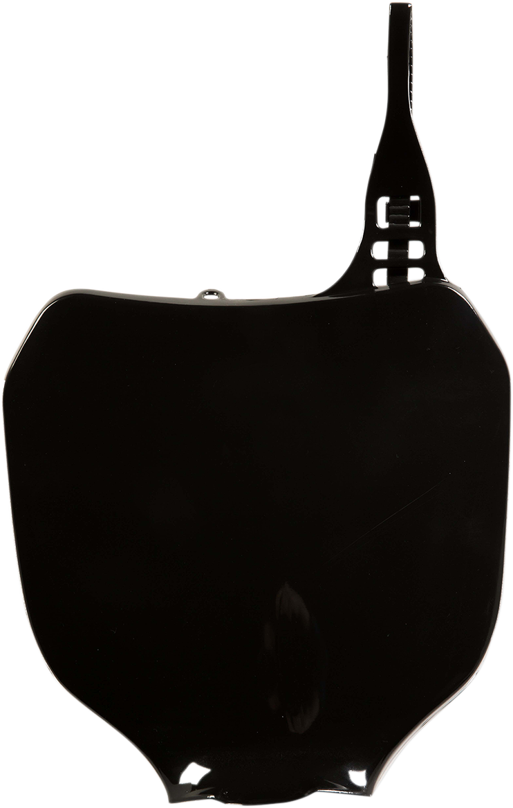 Black Acerbis front number plate for motorcycle, body part, with mounting holes, designed for durable fit and visibility.