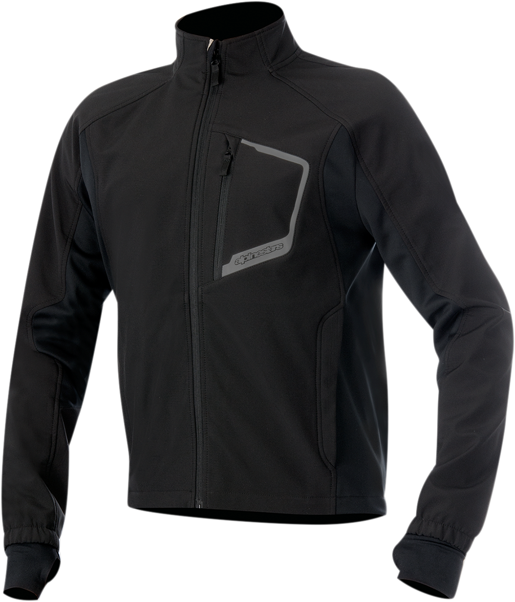 Bill's Exhausts Alpinstars Tech Layer Underwear Top in black, medium size, close-up of the fitted, moisture-wicking fabric.